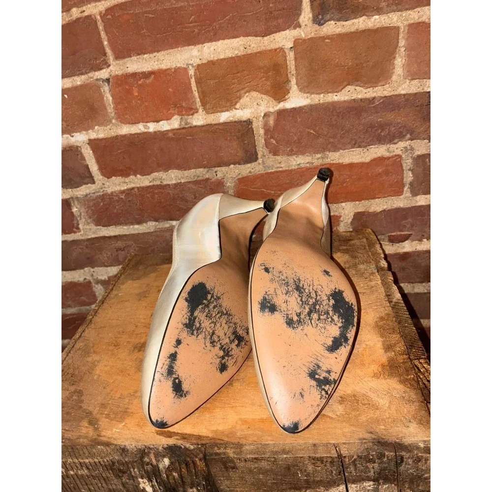 Dolce By‎ Pierre Gold Satin Kitten Heel Pumps Womens Shoes